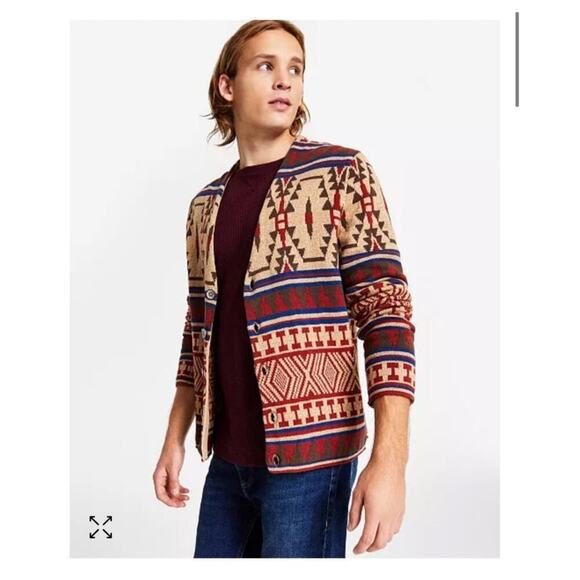 NWOT Sun & Stone Aztec Pino Printed V Neck Cardigan Men's Size L - Picture 1 of 13